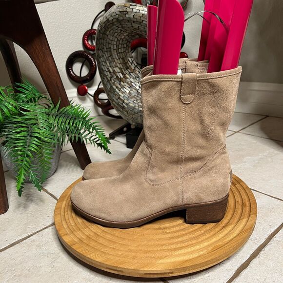 UGG New"Briar" Sugar Pine Brown Leather Mid Calf Boots Sz US 12 / EU 43 - Picture 2 of 11